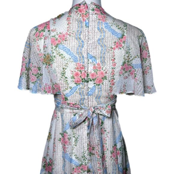 Vintage 70’s White w/ Pink Floral Prairie Cottagecore Maxi Dress - Picture 6 of 8